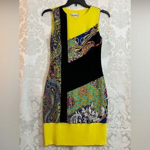Joseph Ribkoff Paisley Chain Geometric Sheath Dress Size 6 GUC Sequins Stretch